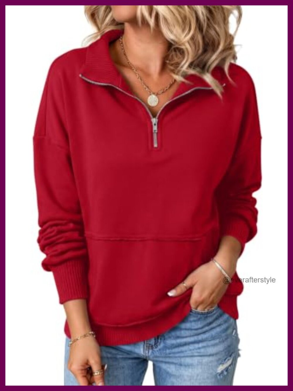 Half Zip Pullover Sweatshirt Cotton Polyester Long Sleeve Casual Fall